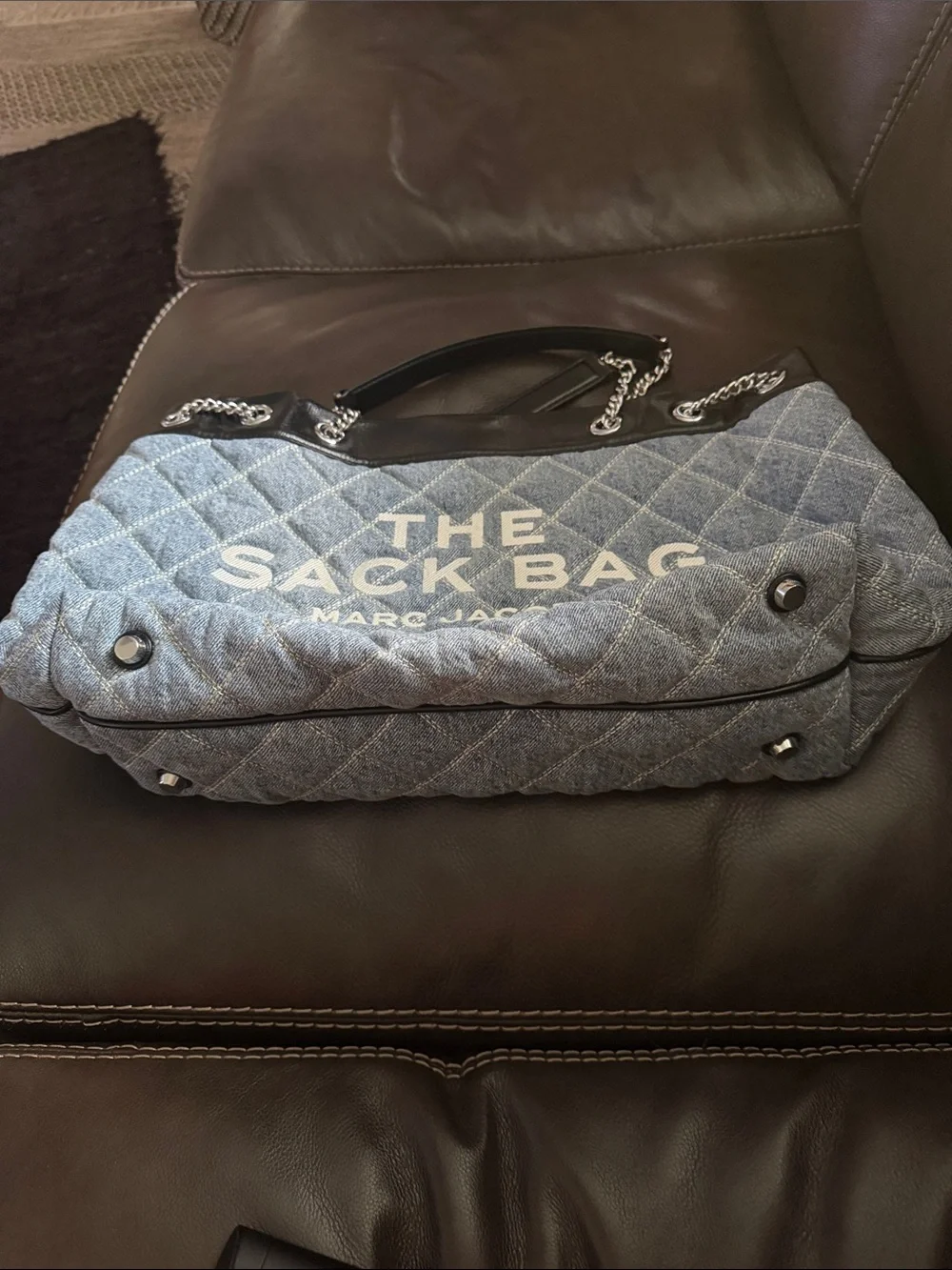 Marc Jacobs Quilted Denim 'The Sack Bag' Tote with Black Trim - Picture 3 of 6